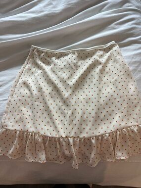 emory park Cream Mini Skirt with Orange Floral Dots and Ruffle Hem
